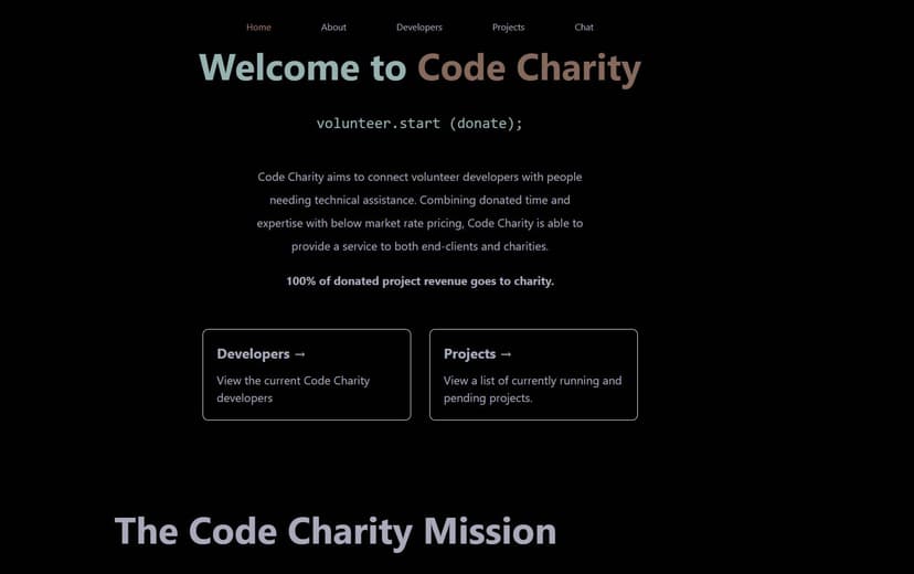 An image of the Code Charity homepage