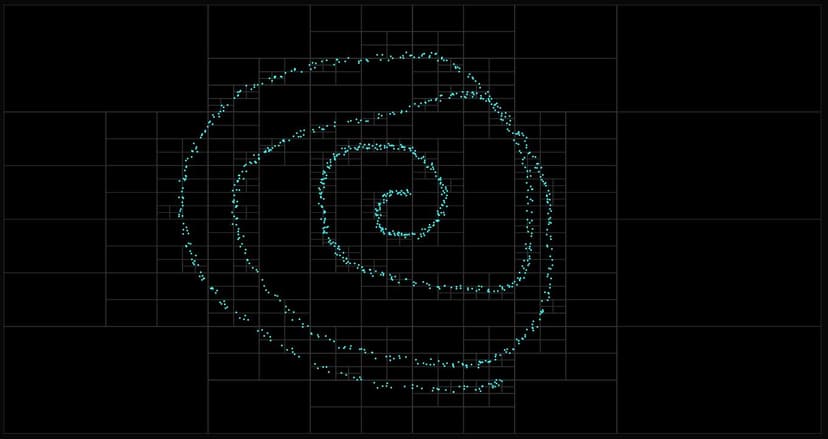 An image of a drawing made by clicking into a quad tree plane